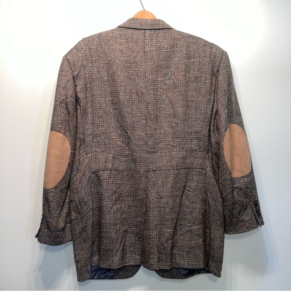 Vintage Tweed Sport Coat Blazer with Elbow Pads Brown Tan Men’s 46R Back Detail